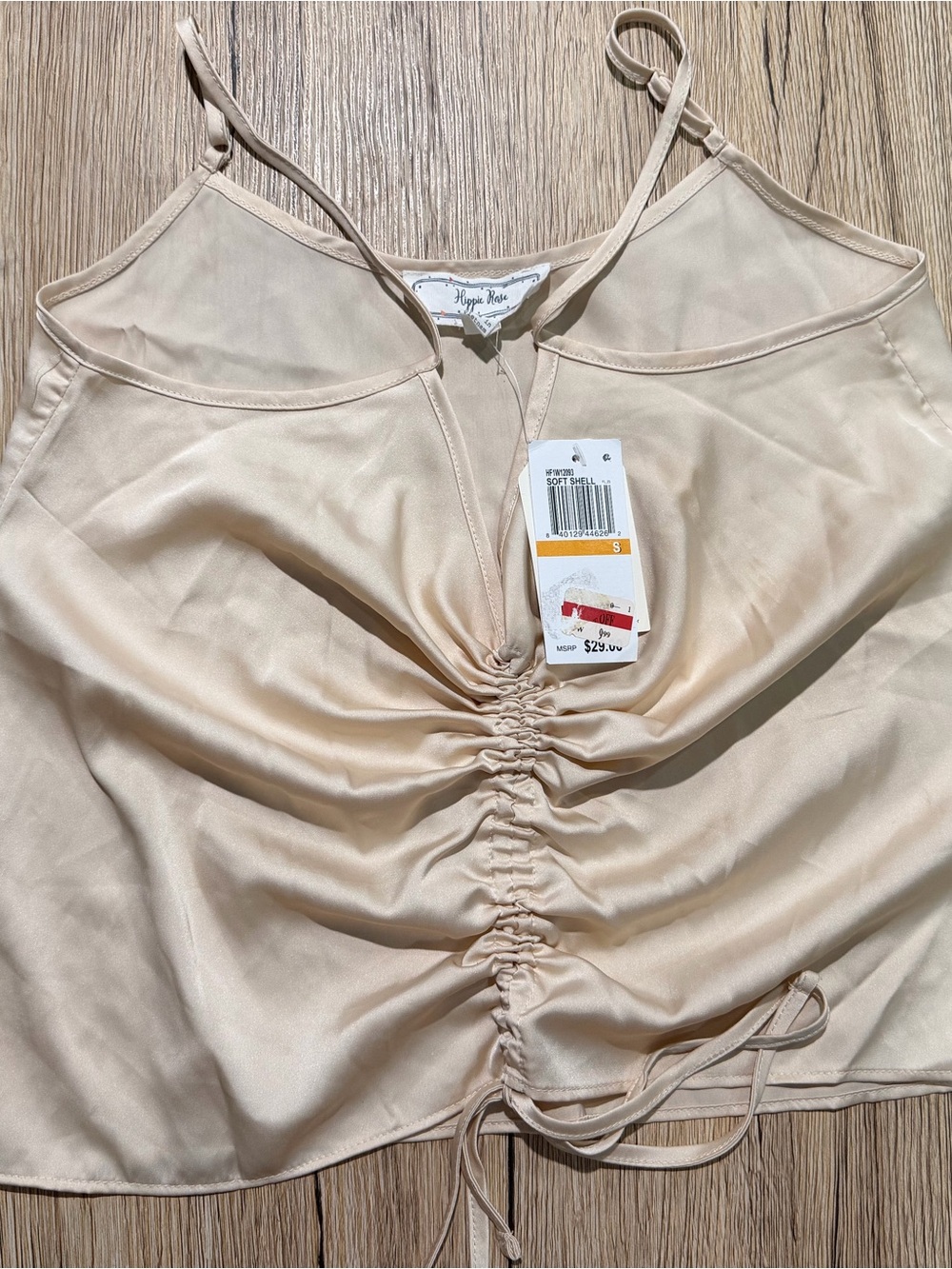 Hippie Rose Neutral Satin Ruched Cami - Light Beige